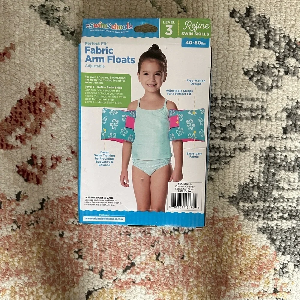 New SwimSchool Girls Soft Fabric Arm Floats - Level 3 (40-80 lbs) hibiscus print